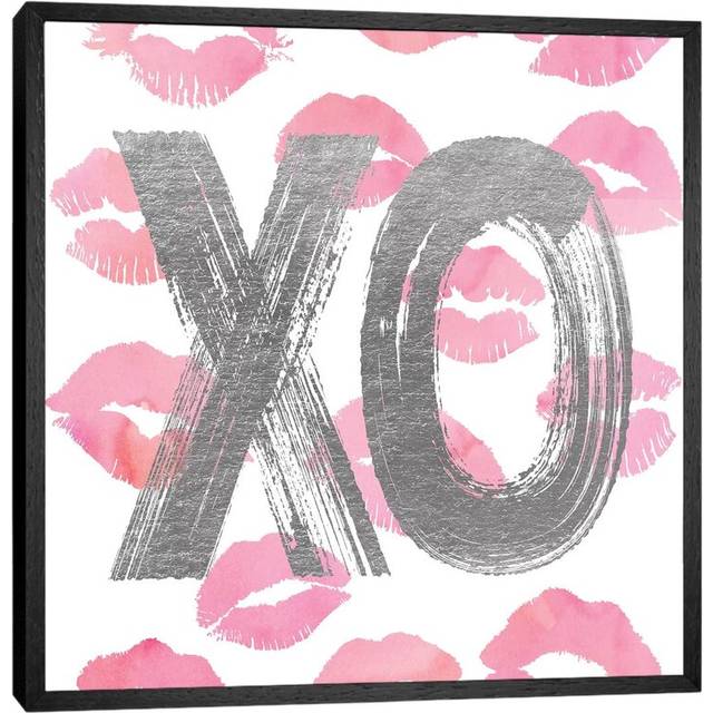 &#39;Love OX Silver Pink, Square&#39; by Amanda Greenwood - Floater Frame Graphic Art Print on Canvas - Black Framed (45.72cm H x 45.72cm W x 3.81cm D)