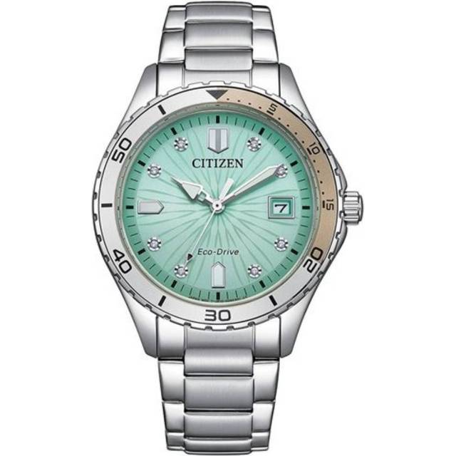 Citizen Marine Eco-Drive Crystal Accents Stainless Steel Green Dial FE6170-88L 100M Women's Watch green