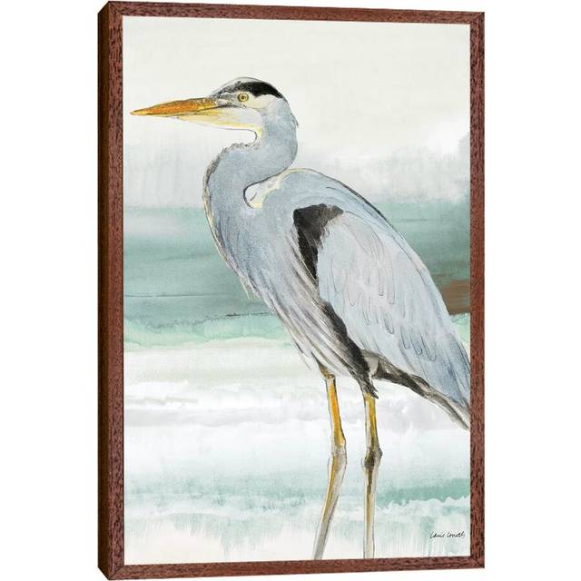 Heron on Seaglass I by Lanie Loreth - Painting Print on Canvas - Classic Brown Wood Framed Canvas (152.5 cm H x 101.5 cm W)