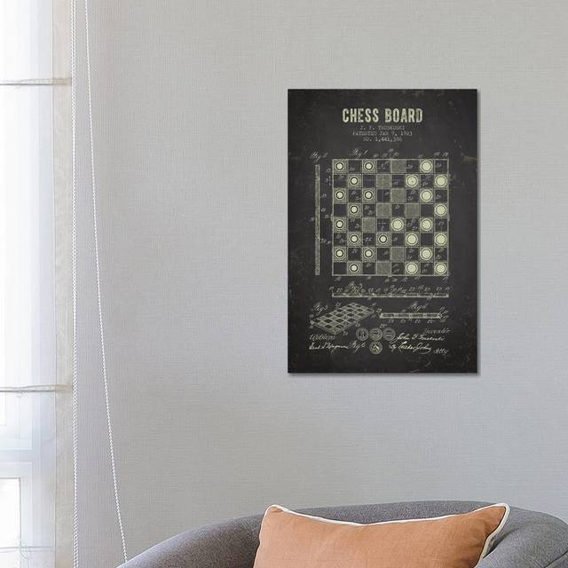 J.F. Truskoski Chess Board Patent Sketch (Charcoal) by Aged Pixel - Wrapped Canvas Graphic Art (66.04 cm H x 45.72 cm W x 1.91 cm D)