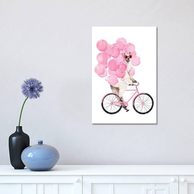 Iding Llama with Pink Balloons by Big Nose Work - Wrapped Canvas Art Prints (30.48 cm H x 45.72 cm W)