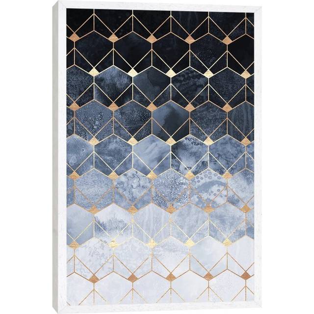 Blue Hexagons And Diamonds' by Silvia Vassileva - White Floater Framed (101.6 cm H x 66.04 cm W)