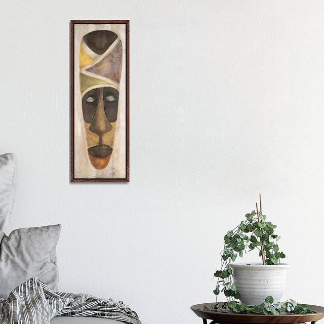 Tikar Mask by Carol Robinson - Panoramic Graphic Art Print on Canvas - Classic Brown Wood Framed (91.44cm H x 30.48cm W x 3.81cm D)