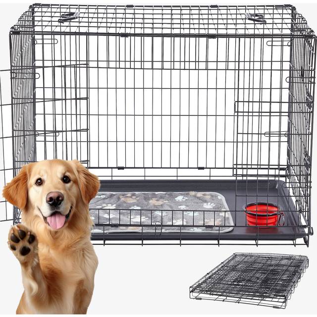 AREBOS dog cage 63 x 45 x 51 cm dog transport box car foldable dog box foldable transport box dog with 2 doors dog cage for home incl. cosy blanket +