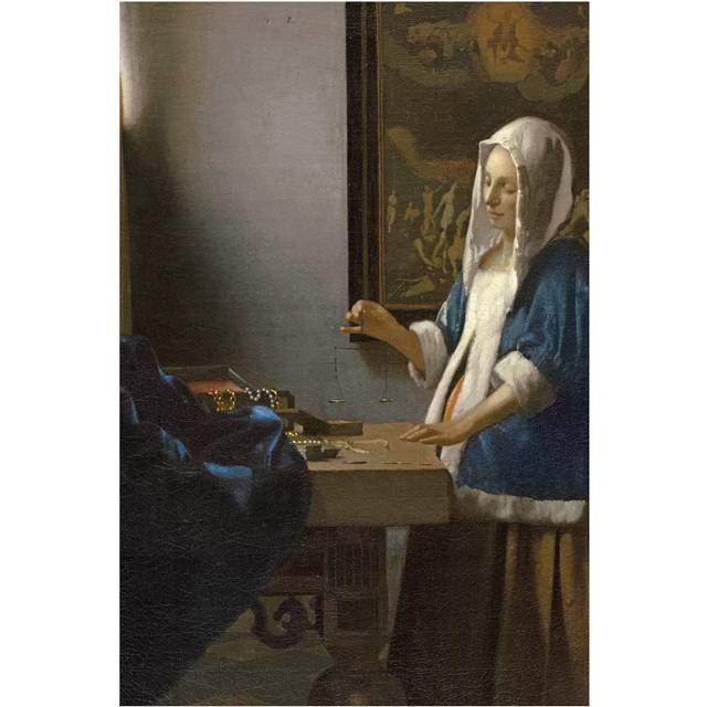 Woman Holding a Balance, c.1664 by Jan Vermeer - Wrapped Canvas Painting (30.48 cm H x 45.72 cm W)