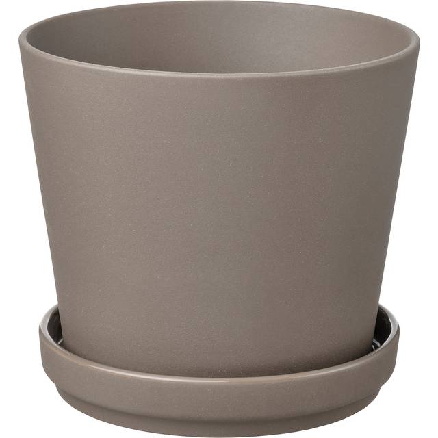 KLARBÄR kruka med fat, inom-/utomhus gråbrun, 15 cm