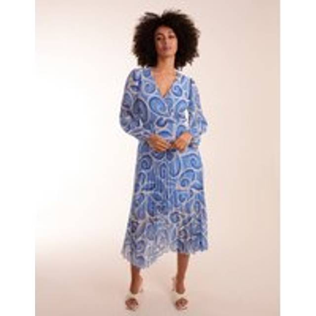 Womens Wrap Pleated Dress - Blue - S/M