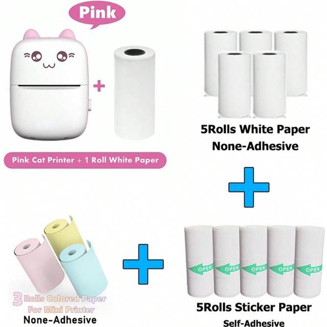 Mini Foto Ficka Skrivare Bärbar Thermal 57mm Klistermärke Papper Trådlös BT 200dpi Android iOS Utskrift Maskin - Rosa