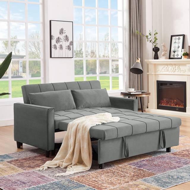 Buncombe 2 Seater Upholstered Sofa Bed - Grey (79cm H X 147cm W X 95.5cm D)