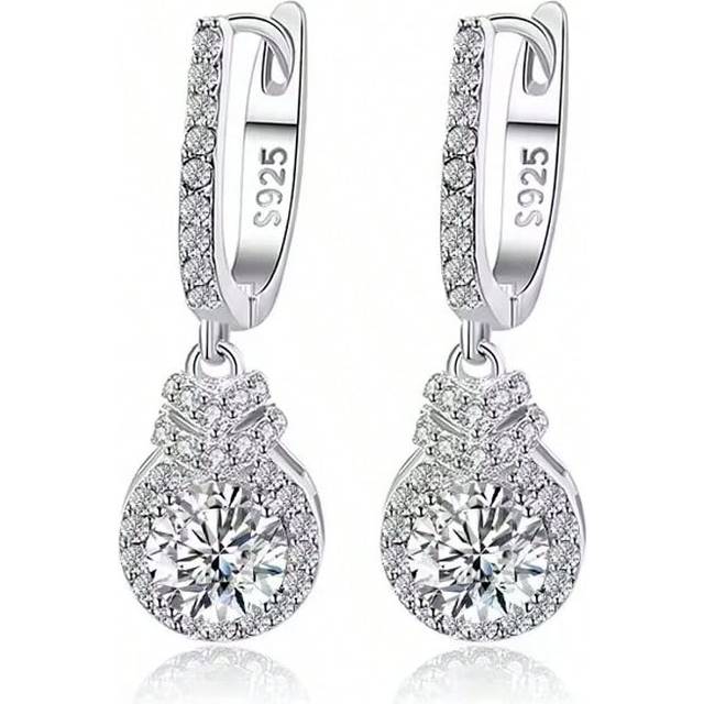 Eleganta örhängen lämpliga för kvinnor; Hypoallergena; Fyrkantiga Cubic Zirconia örhängen; Tårörhängen; Enkla och fashionabla örhängen för dagligt bru - Silver