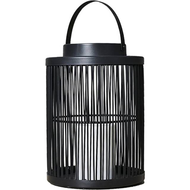 Contemporary Battery Operated Integrated LED Black Cylindrical Wire Basket Lantern Candlelight Lamp  2700K Warm White