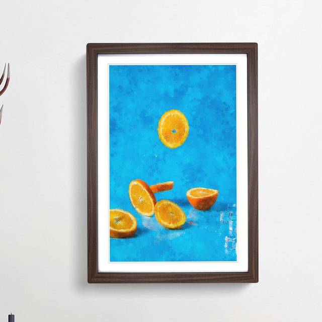 Falling Oranges - Picture Frame Painting Print - Walnut Framed (63cm H x 45cm W x 2cm D)