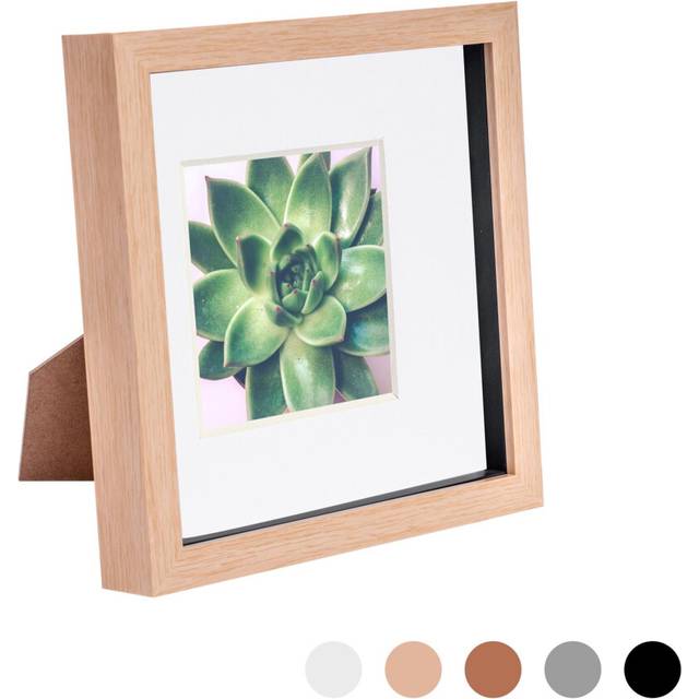8" x 8" Light Wood 3D Box Photo Frame - with 4" x 4" Mount - White Mount