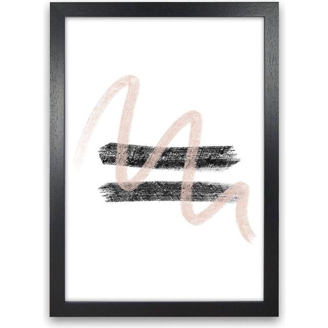 Dalia Chalk Pink and Black Line Contrast by Pixy Paper - Painting - Black Framed (59.4cm H x 42cm W x 3cm D)