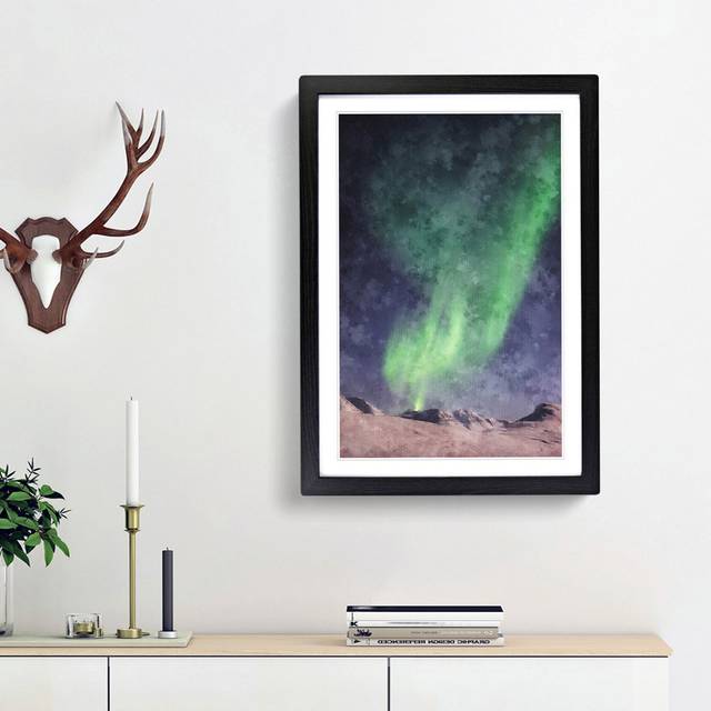 Northern Lights Aurora Borealis Abstract - Picture Frame Painting Print - Black Framed (45cm H x 33cm W x 2cm D)