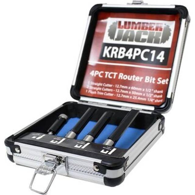 Lumberjack 4Pc Tct Kitchen Router Worktop Bit Set Tools Kit Cutter Laminate Worktop, Silver