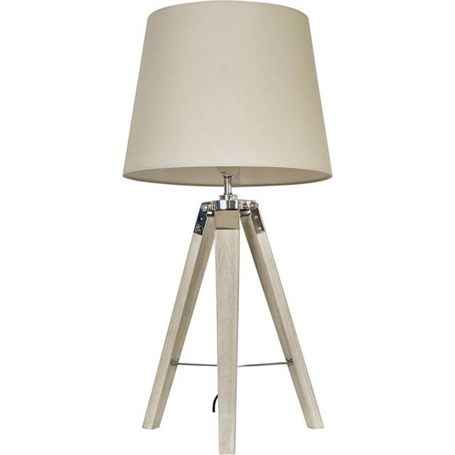 Minisun - Clipper Tripod Table Lamp in Light Wood with Tapered Aspen Shade - Beige - Including led Bulb