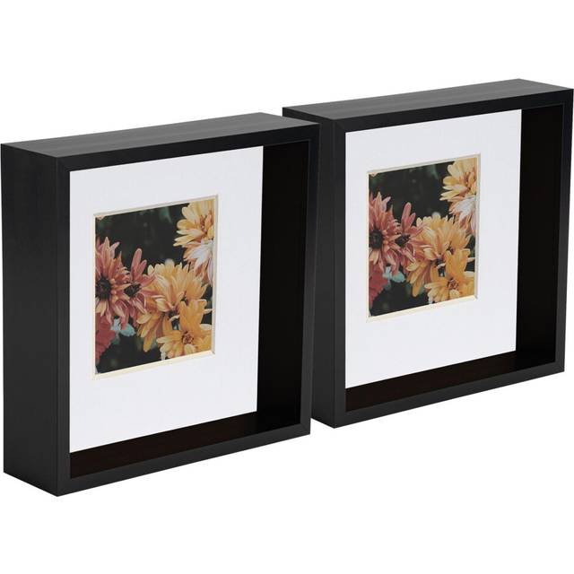 Nicola Spring 8 X 8" Deep Photo Frames - Black/white Mount - 3D Deep Box Picture Frame Display Case (22.5 X 22.5Cm) X2 - One Size