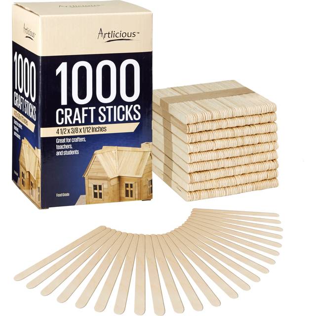 Artlicious 1000 Pcs Wood Craft Sticks  Popsicle Sticks for Crafts  Ice