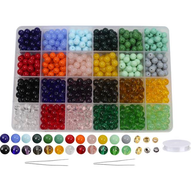 PAMIR TONG 720PCS 8mm Glass Round Beads Bulk Crystal Beads Bracelet Beads Making Kit Healing Chakra Beads with 500pcs Space Loose Beads for Jewelry Ma