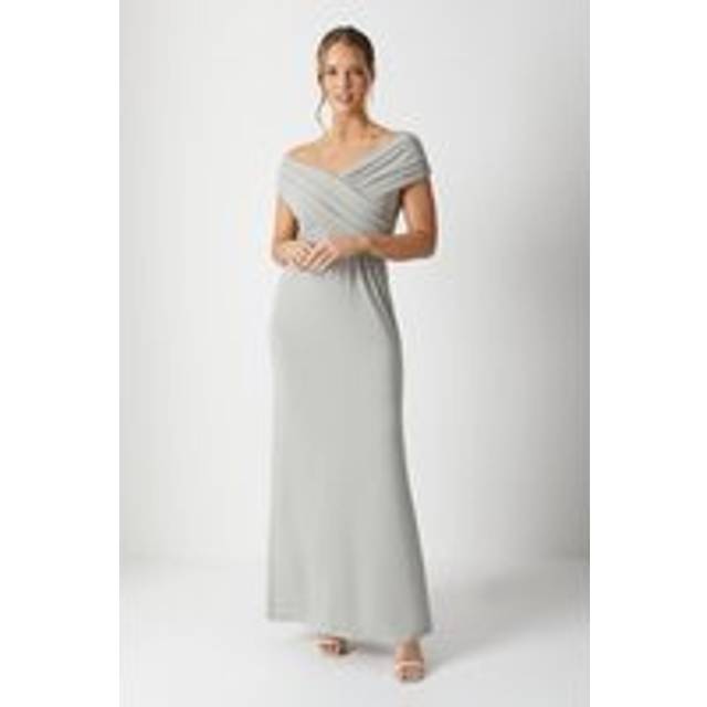 Bardot Ruched Jersey Bridesmaid Dress - Sage - 12