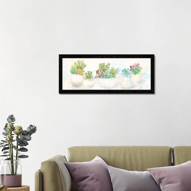 Sweet Succulents Panel' by Cynthia Coulter - Painting Print - Black Floater Framed (121.92 cm H x 40.64 cm W)