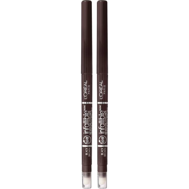 L'Oreal Paris Makeup Infallible Never Fail Original Mechanical Pencil Eyeliner with Built in Sharpener  Black Brown  0.008 oz.  2 Count