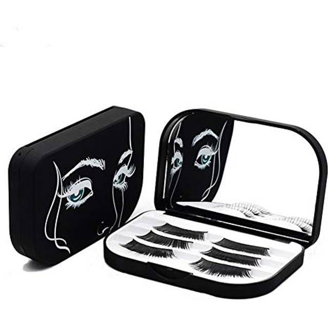 YiQiYi Cosmetic Case Empty Eyelashes Storage Case with Makeup Mirror Holder Box Fake Eyelash Packing Travel Storage Case Eyelashes Bag(Black)
