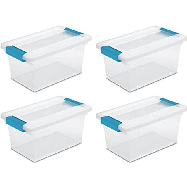 Sterilite Medium Clip Box  Stackable Small Storage Bin with Latching Lid  Plastic Container to Organize Office  Crafts  Clear Base and Lid  4-Pack