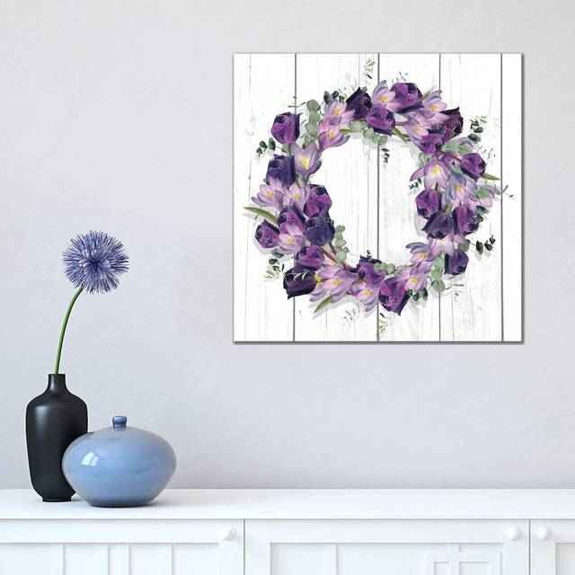 Purple Tulip Wreath I by Jennifer Paxton Parker - Wrapped Canvas Painting (45.72cm H x 45.72cm W x 1.905cm D)