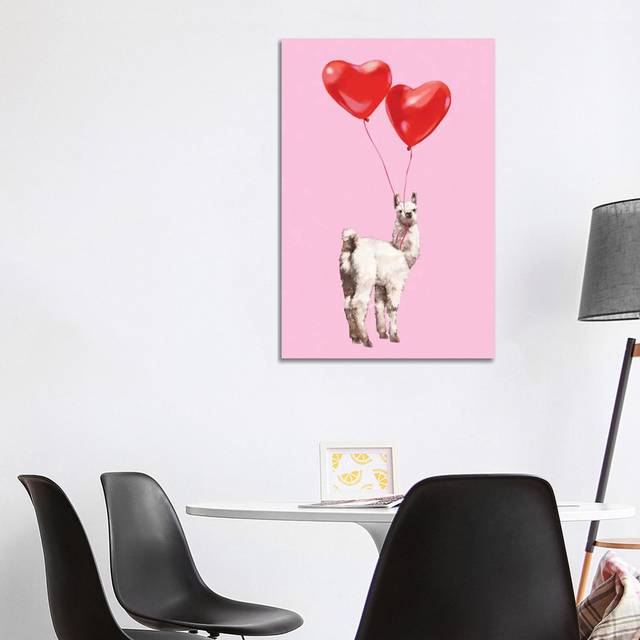 Llama and the Love Balloons by Big Nose Work - Wrapped Canvas Graphic Art (101.6 cm H x 66.04 cm W x 1.91 cm D)