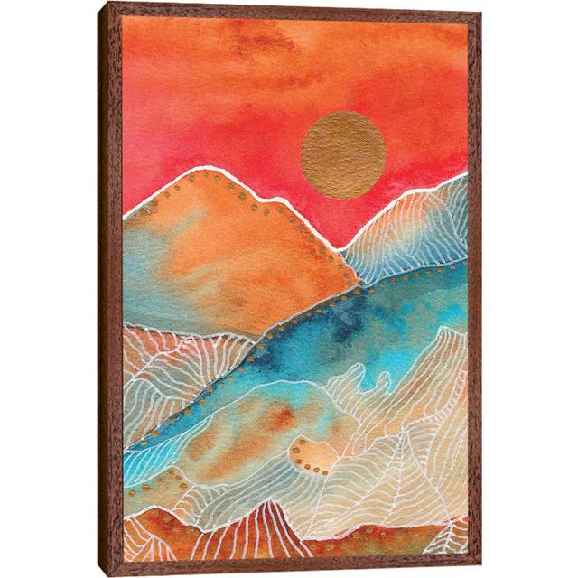 Watercolor Landscape & Line Art I by Viviana Gonzalez - Painting on Canvas - Brown Framed (60.04cm H x 45.72cm W x 3.81cm D)