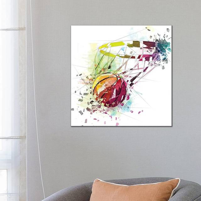 Basketball and Net by Katia Skye - Graphic Art Print on Canvas - Wrapped Canvas (66.04 cm H x 66.04 cm W x 3.175 cm D)