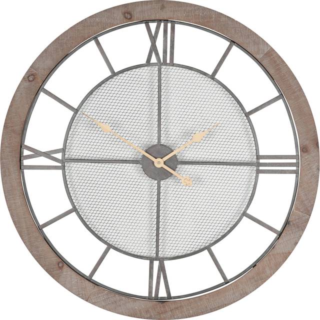 Natural Wood & Metal Wall Clock - Grey