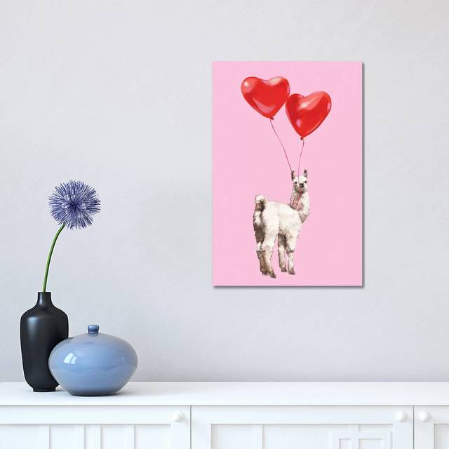 Llama and the Love Balloons by Big Nose Work - Wrapped Canvas Graphic Art (30.48 cm H x 45.72 cm W)