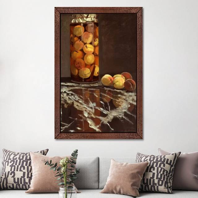 &#39;Jar of Peaches (Das Pfirsichglas)&#39; by Claude Monet Painting on Wrapped Canvas - Brown Floater Framed (66.04cm H x 45.72cm W x 4.445cm D)