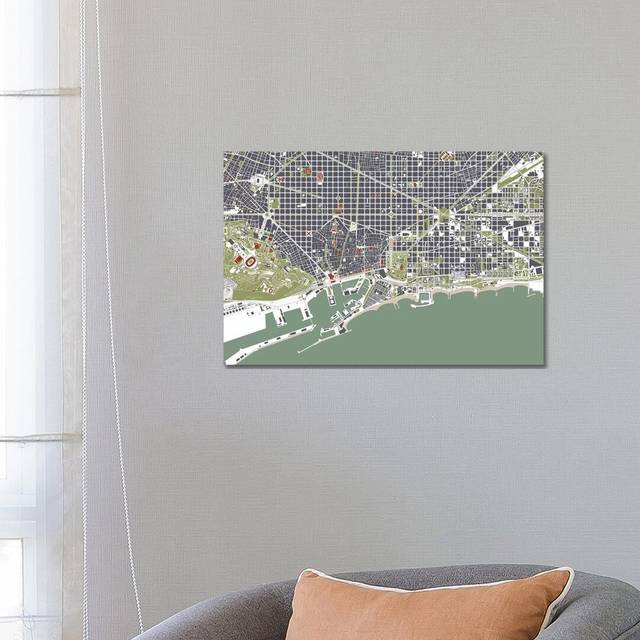Barcelona Engraving by Planos Urbanos - Wrapped Canvas Painting (66.04 cm H x 45.72 cm W)