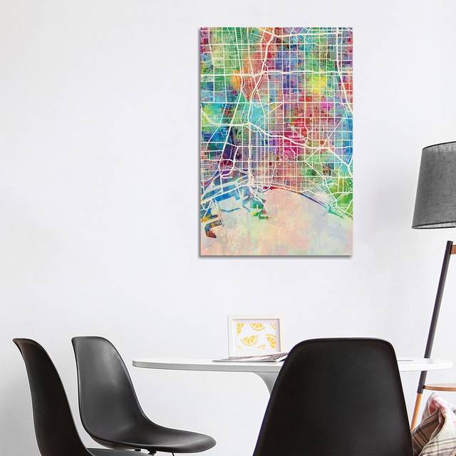 Long Beach CA Map Color by Michael Tompsett - Wrapped Canvas Graphic Art (101.6 cm H x 66.04 cm W x 1.91 cm D)