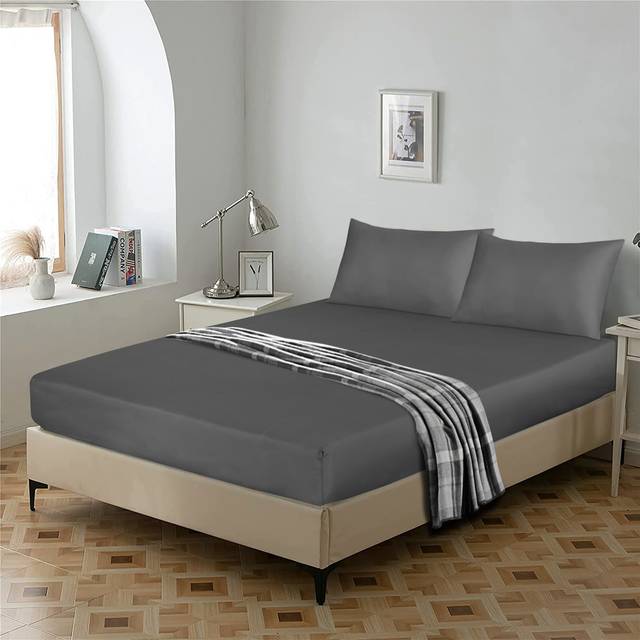 Ewoud 25cm Microfiber Fitted Sheet - Dark Grey (Double (4&#39;6))