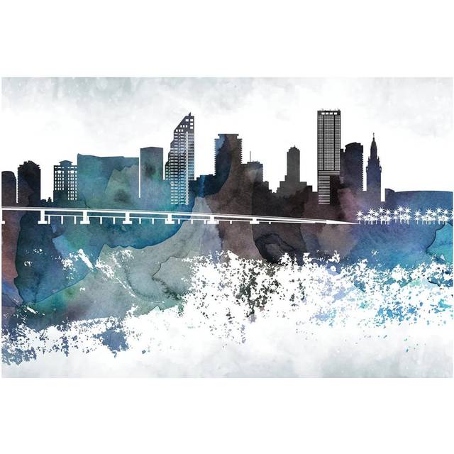 Miami Bluish Skylines - Wrapped Canvas Painting (30.48cm H x 45.72cm W x 1.91cm D)
