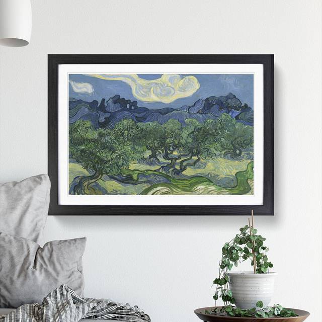 The Olive Trees by Vincent Van Gogh - Picture Frame Painting - Black Framed (36cm H x 48cm W x 2cm D)