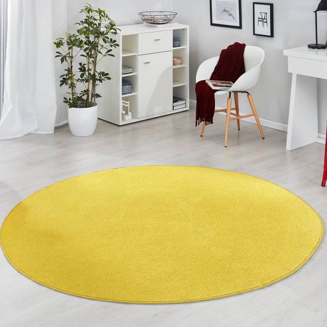 THE RUGS Modern Plain Rug Uni Colours Short Pile Polypropylene Area Rug in Yellow   Size: 200cm diameter - Yellow - Size: 200cm diameter
