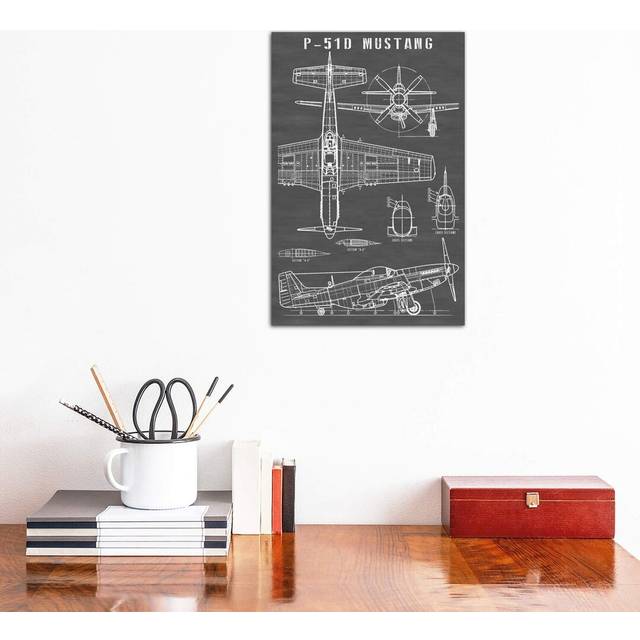 P-51 Mustang Vintage Airplane Black by Action Blueprints - Wrapped Canvas Graphic Art Print (30.48 cm H x 45.72 cm W)