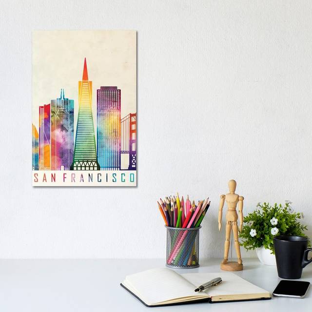 San Francisco Landmarks Watercolour Poster by Paul Rommer - Wrapped Canvas Art Prints (30.48cm H x 20.32cm W)