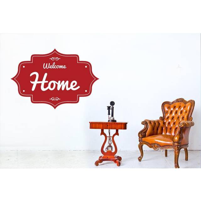 Welcome Home Vintage Sign Wall Sticker - Dark Red (Medium)