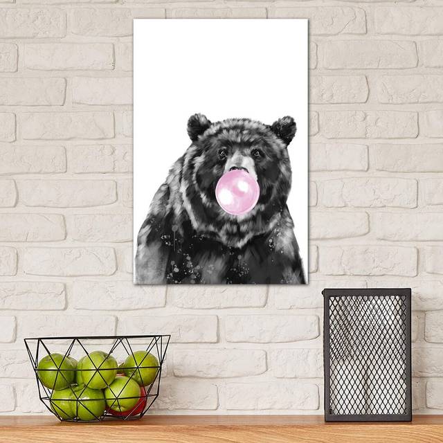 Bubble Gum Big Black Bear by Big Nose Work - Wrapped Canvas Painting Print (30.48 cm H x 45.72 cm W)