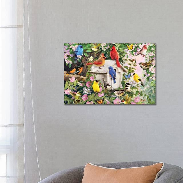 Birds at Birdhouse - Wrapped Canvas Painting (66.04 cm H x 45.72 cm W x 1.91 cm D)