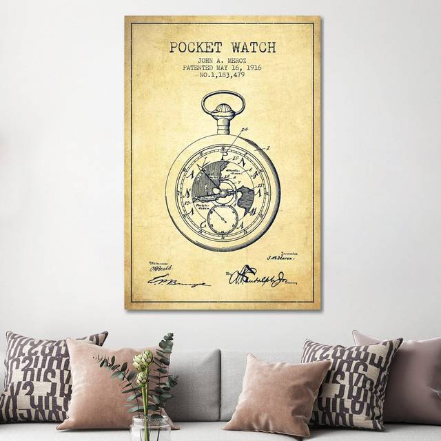 John A. Meroz Pocket Watch Pattern Sketch (Vintage) by Aged Pixel - Wrapped Canvas Art Prints (152.4cm H x 101.6cm W x 3.81cm D)