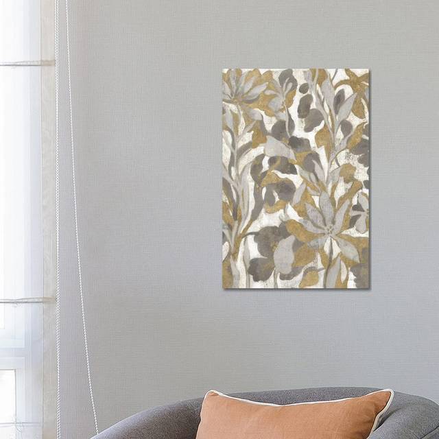Painted Tropical Screen I Grey Gold by Silvia Vassileva - Wrapped Canvas Painting (66.04 cm H x 45.72 cm W)