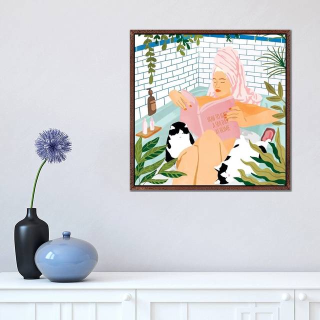 How To Have A Spa Day At Home - Art Print on Canvas - Classic Brown Wood Framed (45.72 cm H x 45.72 cm W)